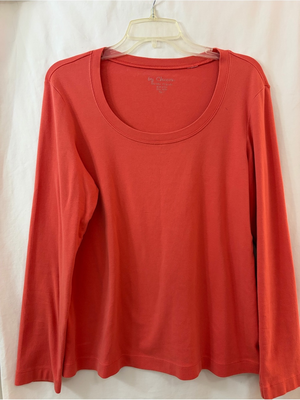 XL Chico's Coral Long-Sleeve Scoop Neck Top